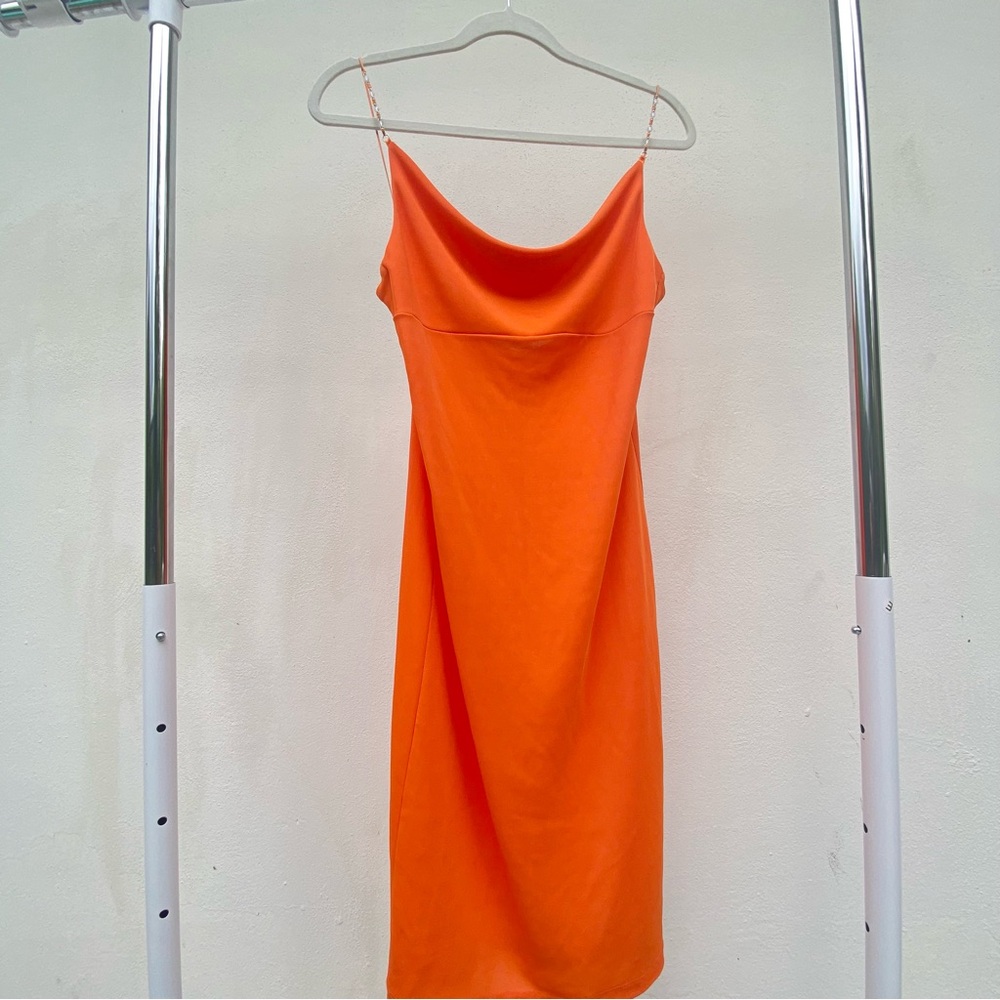 Y2K Slinky Orange Bead Embellished Dress Size Medium